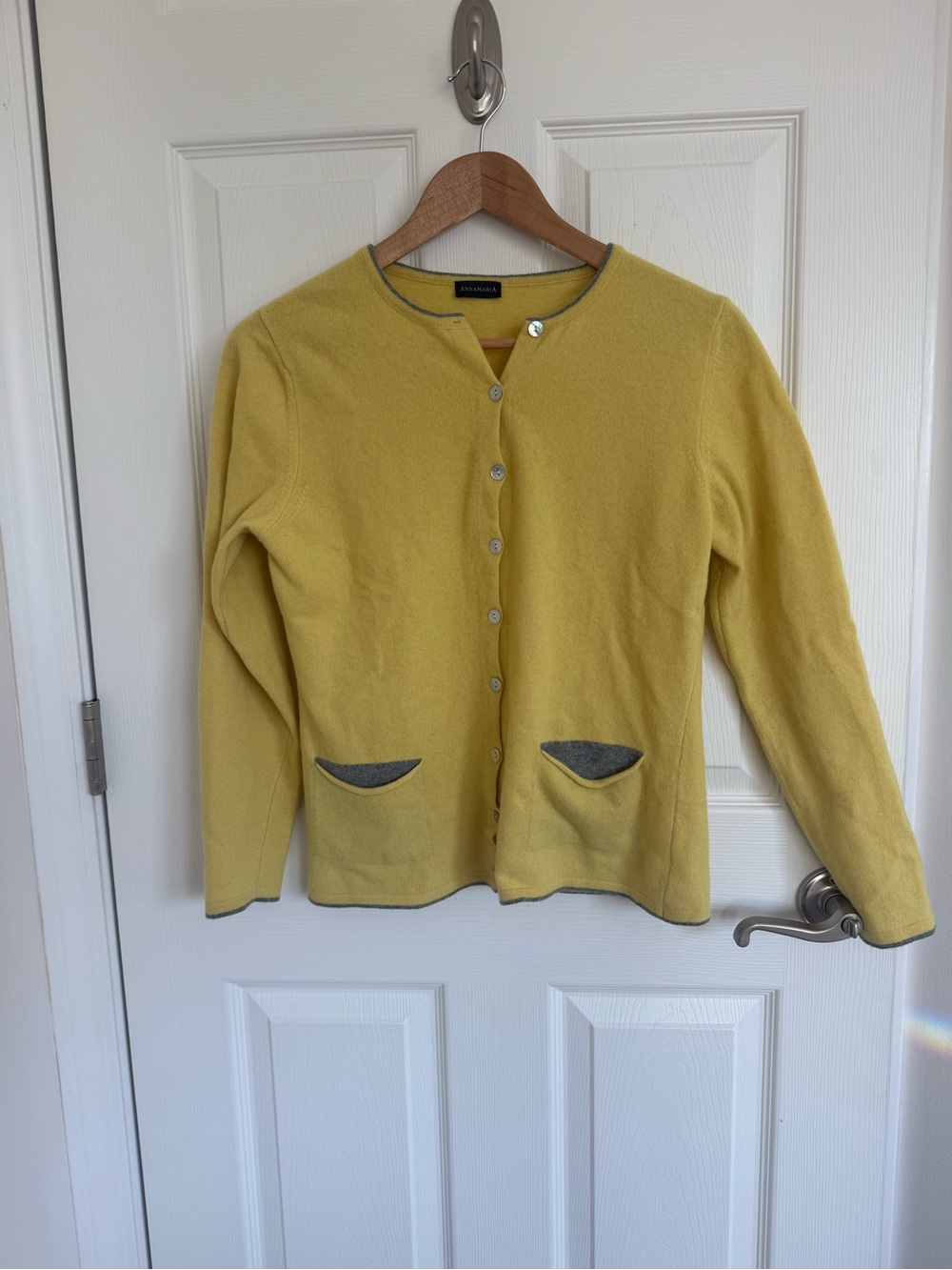 Women’s Maglificio Annamaria Yellow Italian Wool Cardigan With Grey Size S